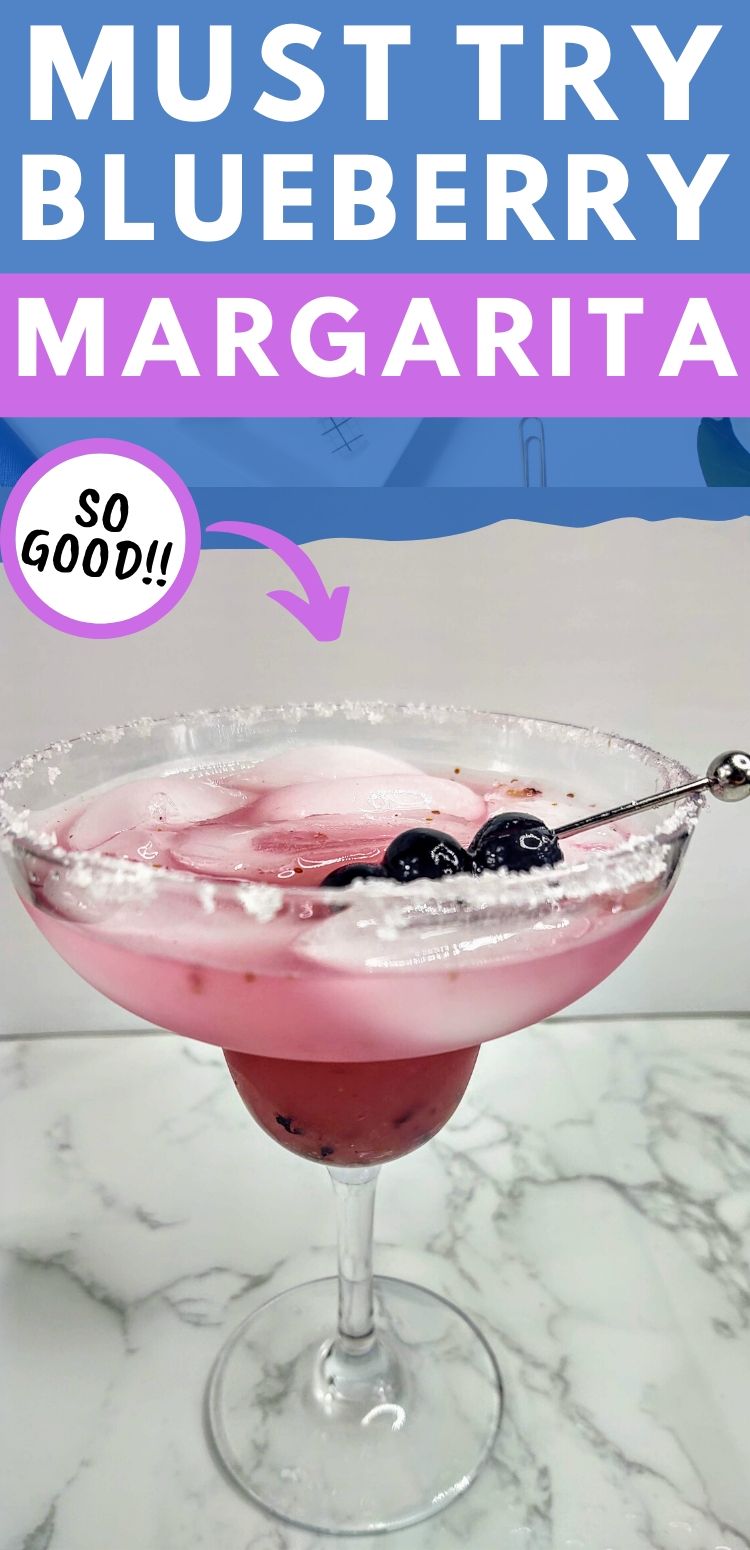 pinterest image for blueberry margarita. text reads, "must try blueberry margarita. so good!!"