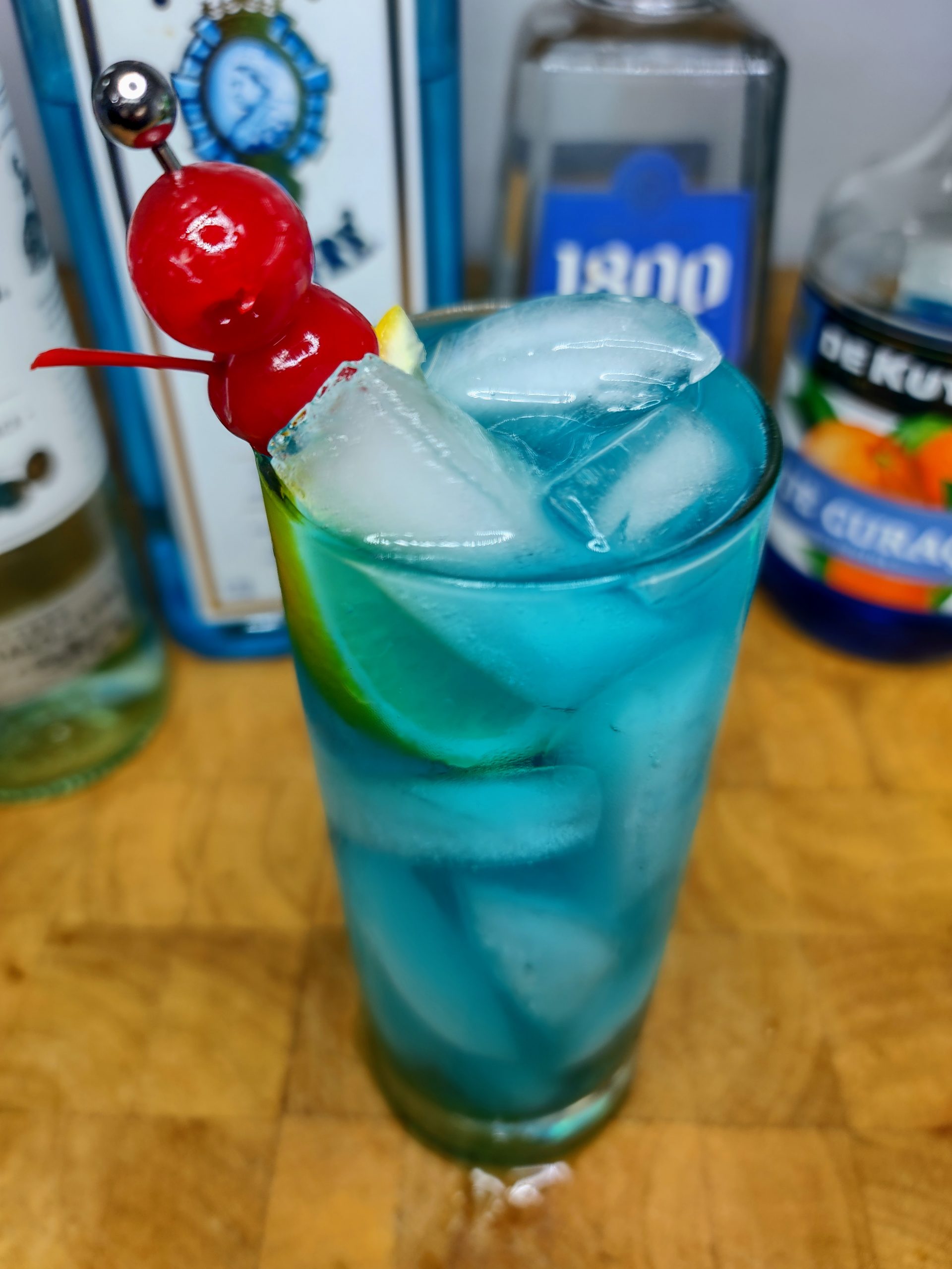 View from the top of the glass of a blue motherfucker cocktail