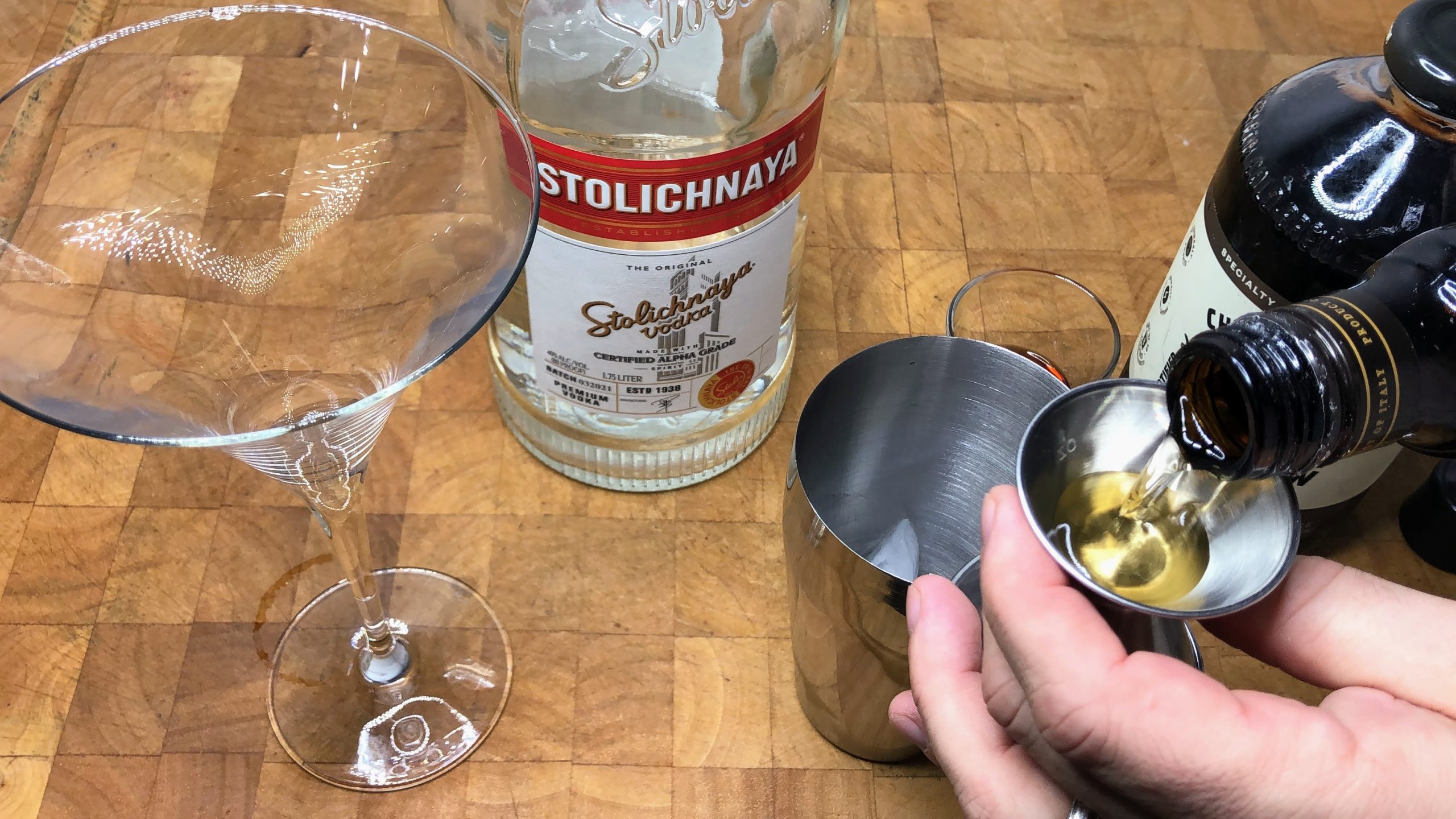 filling jigger with frangelico