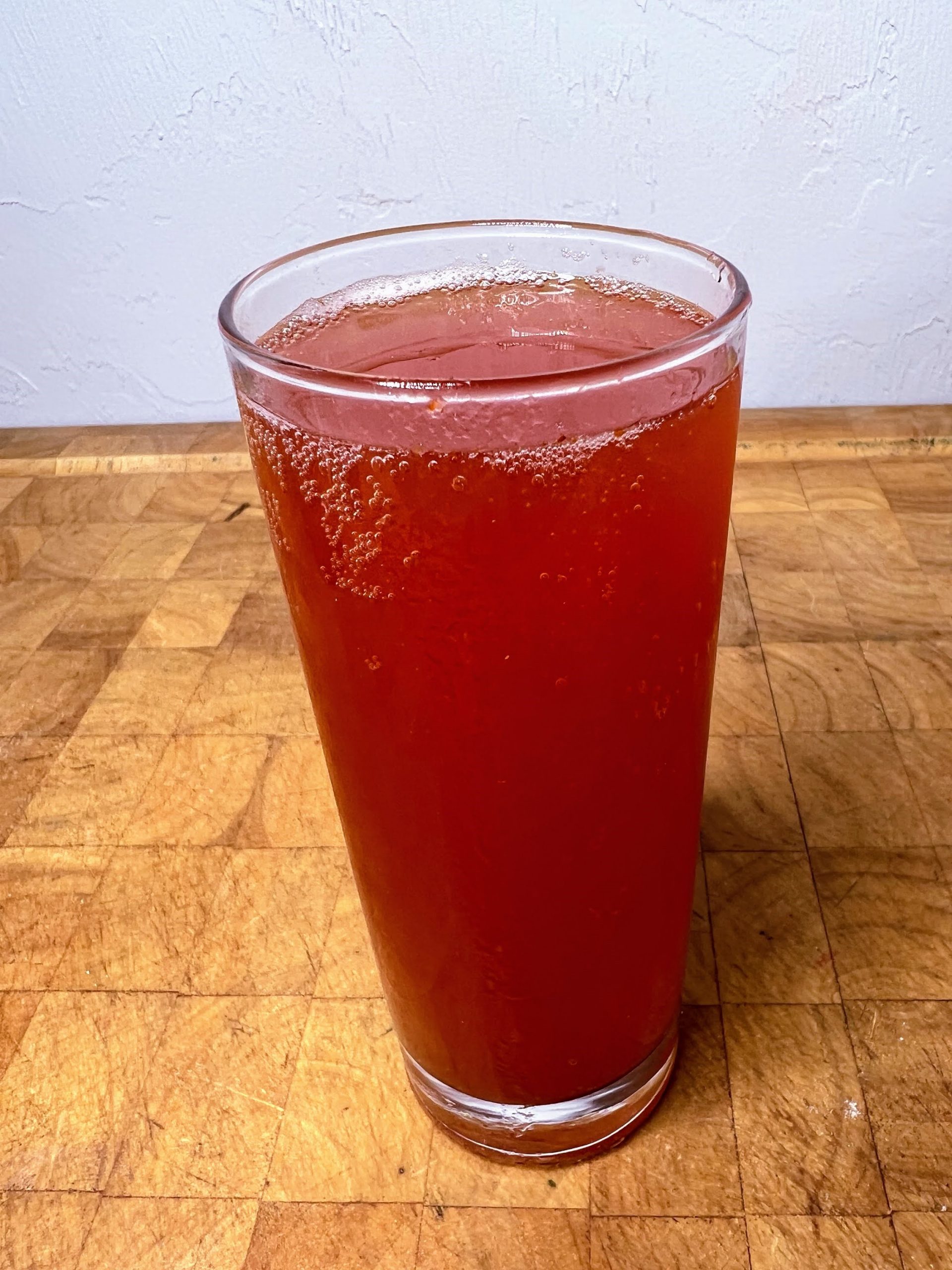 closeup of redeye drink in a highball glass